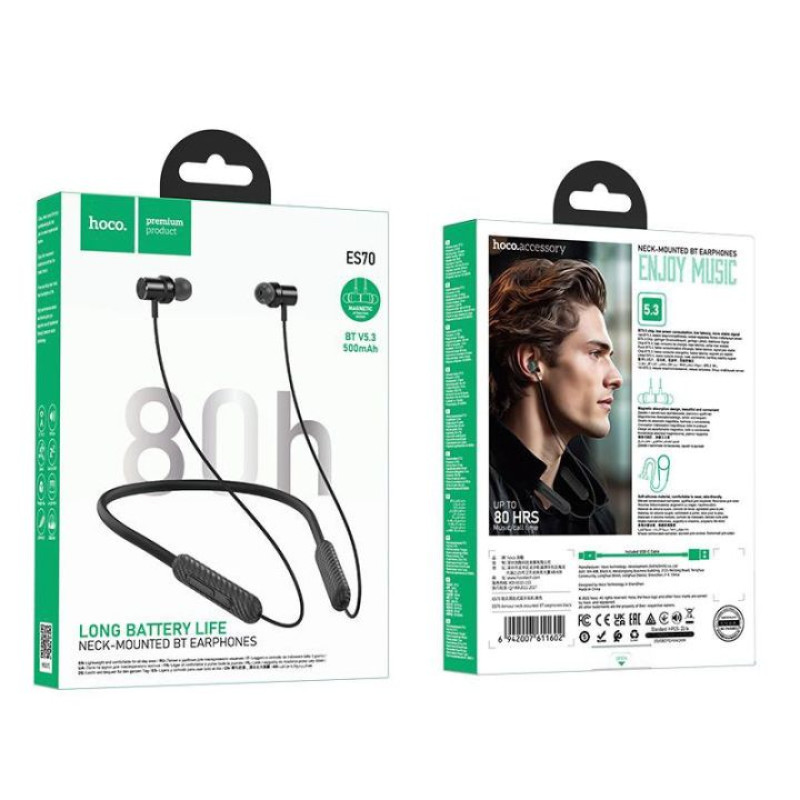HOCO ES70 Bluetooth 5.3 In-Ear Neckband Wireless Earphone - 80 Hours Music Play Time